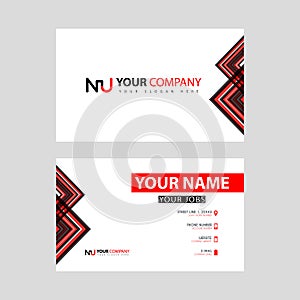 Business card template in black and red. with a flat and horizontal design plus the NU logo Letter on the back.