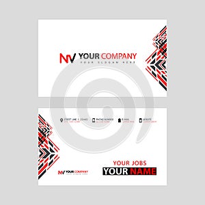 Business card template in black and red. with a flat and horizontal design plus the NV logo Letter on the back.