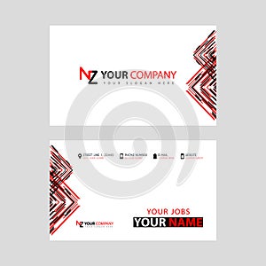 Business card template in black and red. with a flat and horizontal design plus the NZ logo Letter on the back.