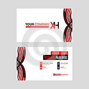 Business card template in black and red. with a flat and horizontal design plus the XH logo Letter on the back.