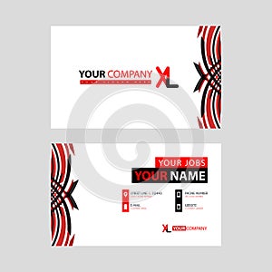 Business card template in black and red. with a flat and horizontal design plus the XL logo Letter on the back.