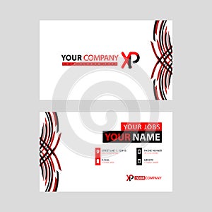 Business card template in black and red. with a flat and horizontal design plus the XP logo Letter on the back.