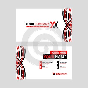 Business card template in black and red. with a flat and horizontal design plus the XX logo Letter on the back.