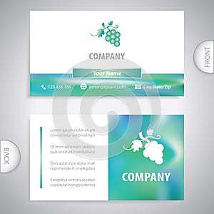 A bunch of grapes with leaves. Concept for winemakers. Business card template. photo