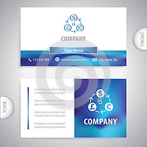 Business card template. Currency exchange Dollar  Euro  British Pound. Currency pair speculation. Financial advice