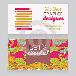 Business card template for graphic designer or for art therapist/art classes