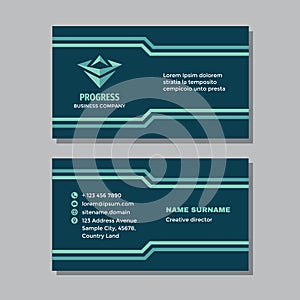 Business card template with logo - concept design. Progress strategy sign. Growth market visit card brand. Vector illustration.