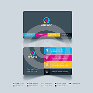 Business card template with printshop concept. flat design cmyk business card template