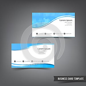 Business Card template set clear style blue and curve wave e