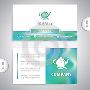 Teapot with tea leaf. Concept for teahouses and restaurants. Business card template. photo