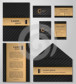 Business card template Vcard set black and gold style photo