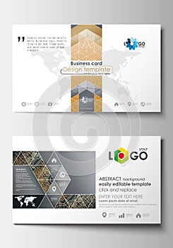 Business card templates. Cover design template, easy editable blank, abstract flat layout. Golden technology background