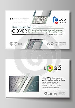 Business card templates. Easy editable layout, abstract vector design template. Pattern made from squares, gray