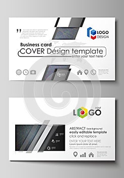 Business card templates. Easy editable layout, vector design template. Colorful dark background with abstract lines