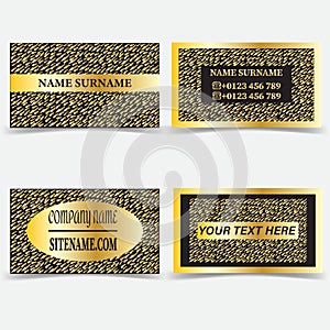 Business card templates. Stationery design vector set. Gold and black