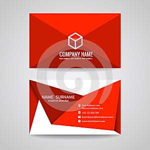 Business card vector graphic design , red triangle fold and box logo
