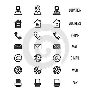 Tarjeta de visita icono vectorial, teléfono dirección teléfono, telarana ubicación simbolos 