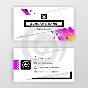 Business card. White background with logo, abstract gradients shapes and thin icons. Clean design for business, medicine, technolo