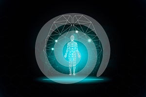 Abstract background technology concept in blue light,brain and human body technology modern medical science in future and global i