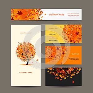 Business cards collection with autumn tree design