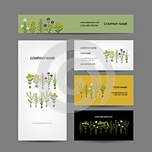Business cards collection design, herbarium plants photo