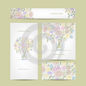 Business cards collection, floral bouquet design