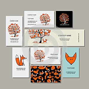 Business cards collection, foxy tree design