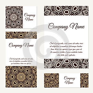 Business cards collection. Ornament for your design with lace mandala. Vector background. Indian, Arabic, Islam motifs.