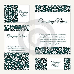 Business cards collection. Ornament for your design with lace mandala. Vector background. Indian, Arabic, Islam motifs.