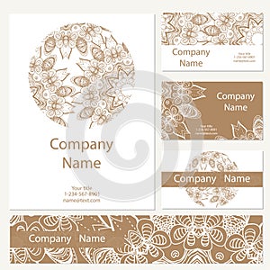 Business cards collection. Ornament for your design with lace mandala. Vector background. Indian, Arabic, Islam motifs.