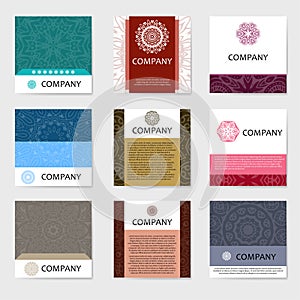 Business cards collection. Ornament for your design with lace mandala. Vector background. Indian, Arabic, Islam motifs.