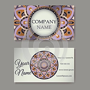 Business cards collection. Ornament for your design with lace mandala. Vector background. Indian, Arabic, Islam motifs.