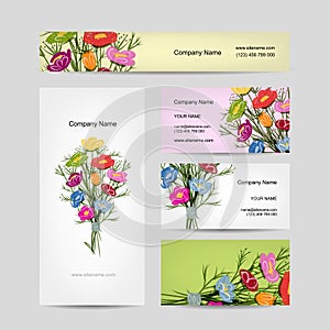 Business cards design, floral bouquet