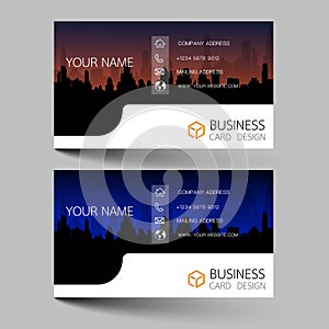 Business cards design two color on the gray background. Inspired by building structures. Contact cards for company. Vector illustr