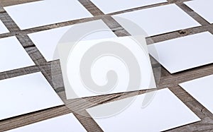 Business cards on old wood background