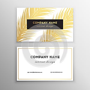 Business cards tropical graphic design, tropical palm leaf. Vector illustration. Creative business card template design