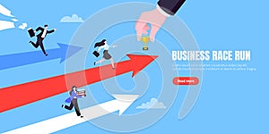 Business career competition with man and woman business persons running flat style design vector illustration concept.