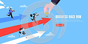 Business career competition with man and woman business persons running flat style design vector illustration concept.