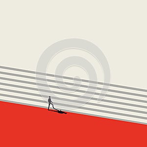 Business career growth and promotion vector concept in minimalist art style. Businessman walking up stairs. Symbol of