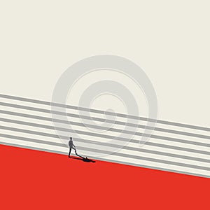 Business career growth and promotion vector concept in minimalist art style. Businessman walking up stairs. Symbol of photo