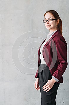 Business career start smiling intern copy space