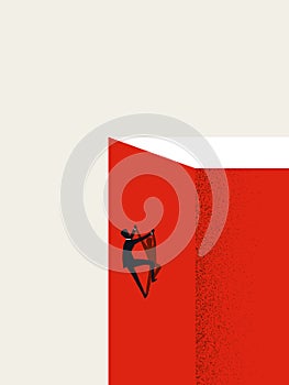 Business career success and hard work vector concept. Man climbing cliff. Symbol of growth, ambition