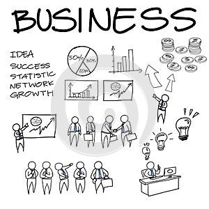 Business cartoon doodle style vector illustration set. photo