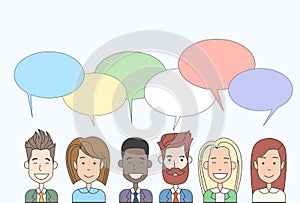 Business Cartoon People Group Talking Discussing Chat Communication Social Network