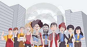 Business cartoon young people in the city