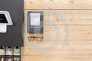 Business cash register on a clean desk