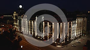 Business center builiding and road at night in Kiev.