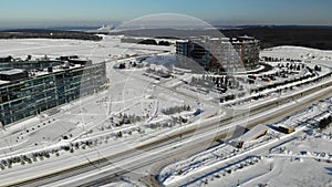 Business center in Innopolis near Kazan tatarstan. at winter with snow. Aerial