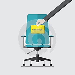 Business Chair with hand holding paper with I need you message