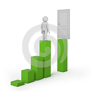 Business challenge concept with man standing on stairs. 3D rendering.